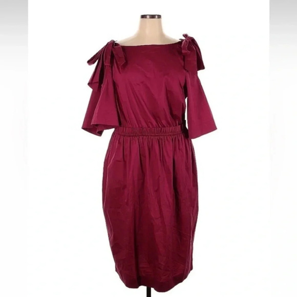ELOQUII | Burgundy Cold Shoulder Bow Tie Midi Cocktail Party Dress Plus Size 18 - Picture 2 of 4